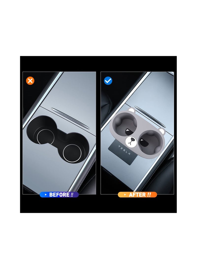 SYOSI Center Console Cup Holder, fit for Tesla Model Y/3, Grey Little Bear Cup Holder Tesla Center Console Slot Slip Limiter Shockproof Stabilizer Silicone Water Cup Clip, Tesla Accessories(1 Pack) - Image 2