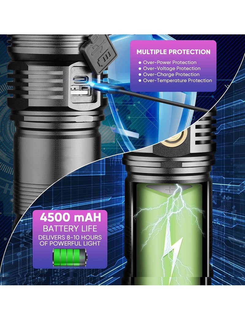 Rechargeable Flashlight, 100000 High Lumens Super Bright Led Flashlight with 4 Modes Zoom in/out Powerful Handheld Long Distance lighting Torch light - Image 3
