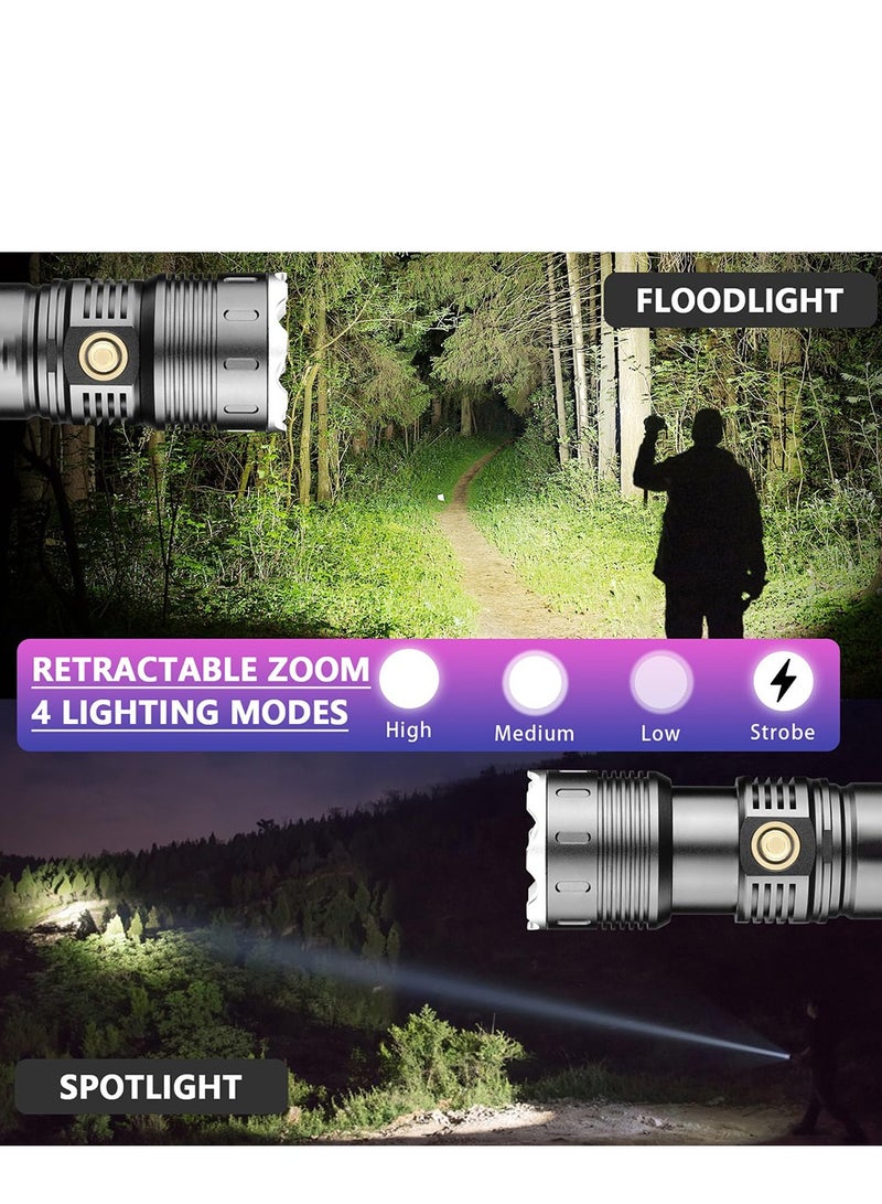 Rechargeable Flashlight, 100000 High Lumens Super Bright Led Flashlight with 4 Modes Zoom in/out Powerful Handheld Long Distance lighting Torch light - Image 2