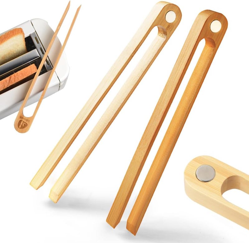 laboos Magnetic Bamboo Toaster Tongs: 100% Natural 8.7” Wood Kitchen Toast Tongs| Eco-Friendly, Space Saving Modern Kitchen Accessory for Home Restaurant | Set of 2 - Image 1