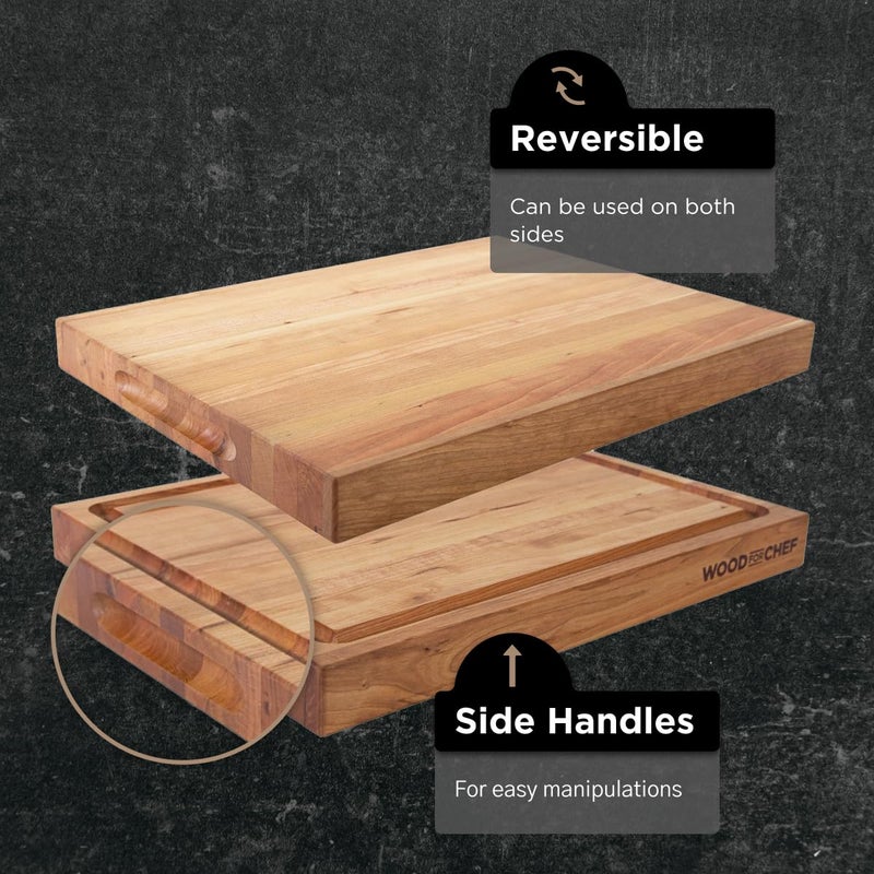 WoodForChef Medium Wood Cutting Board from American Cherry - A Reversible Butcher Block That Comes with Juice Groove for Cutting Meat and Juicy Veggies Easily - Cherry Chopping Board - 16x12x1.5 inches - Image 4