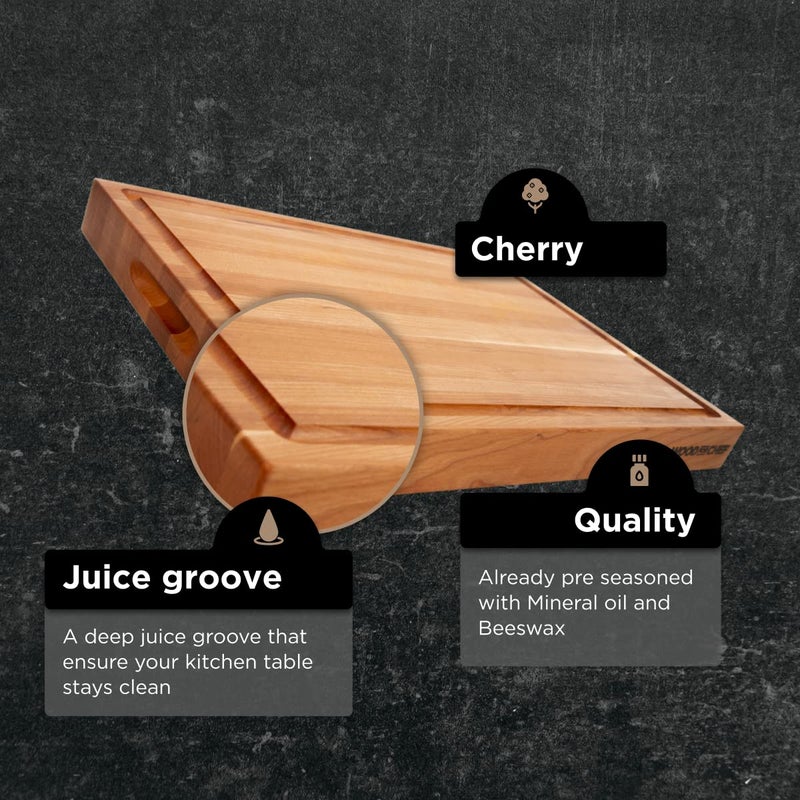 WoodForChef Medium Wood Cutting Board from American Cherry - A Reversible Butcher Block That Comes with Juice Groove for Cutting Meat and Juicy Veggies Easily - Cherry Chopping Board - 16x12x1.5 inches - Image 3
