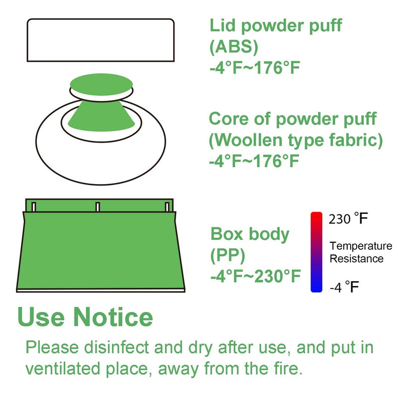 Aurasin BPA Free Baby Powder Puff Box, Large 2.8" Fluffy Body After-Bath Powder Case, Baby Care Face/Body Villus Powder Puff Container, Makeup Cosmetic Talcum Powder Container with Hand Holder (Green) - Image 3