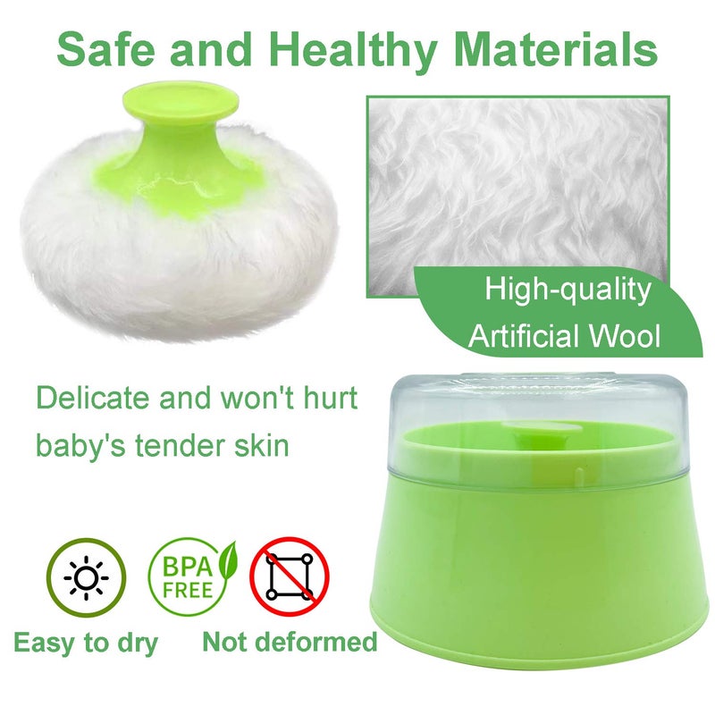 Aurasin BPA Free Baby Powder Puff Box, Large 2.8" Fluffy Body After-Bath Powder Case, Baby Care Face/Body Villus Powder Puff Container, Makeup Cosmetic Talcum Powder Container with Hand Holder (Green) - Image 4