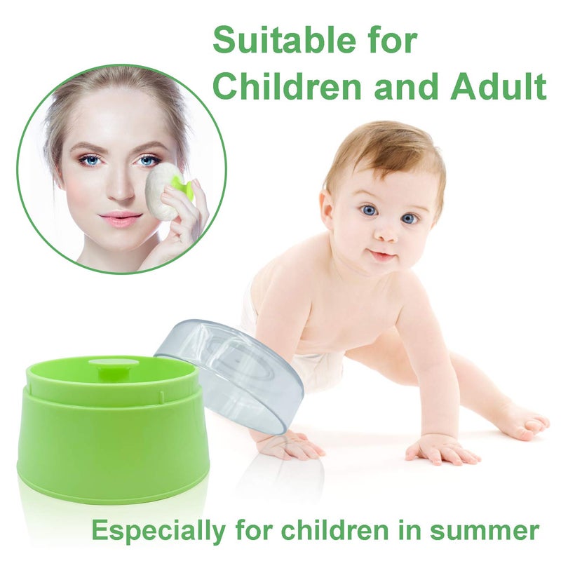 Aurasin BPA Free Baby Powder Puff Box, Large 2.8" Fluffy Body After-Bath Powder Case, Baby Care Face/Body Villus Powder Puff Container, Makeup Cosmetic Talcum Powder Container with Hand Holder (Green) - Image 2