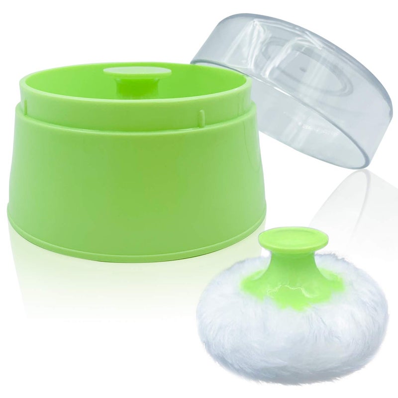 Aurasin BPA Free Baby Powder Puff Box, Large 2.8" Fluffy Body After-Bath Powder Case, Baby Care Face/Body Villus Powder Puff Container, Makeup Cosmetic Talcum Powder Container with Hand Holder (Green) - Image 1