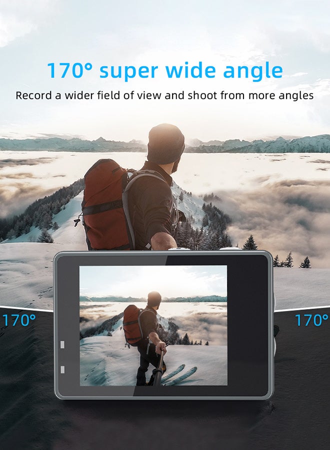 Sango 5K 30FPS Action Video Cam with Dual Touch Screen Anti-shake WIFI Sports DV Cam Diving Mini DV Camera 170° Wide Angle, WiFi Remote Control, 30M Waterproof, EIS Stabilization with 128G Card - Image 3