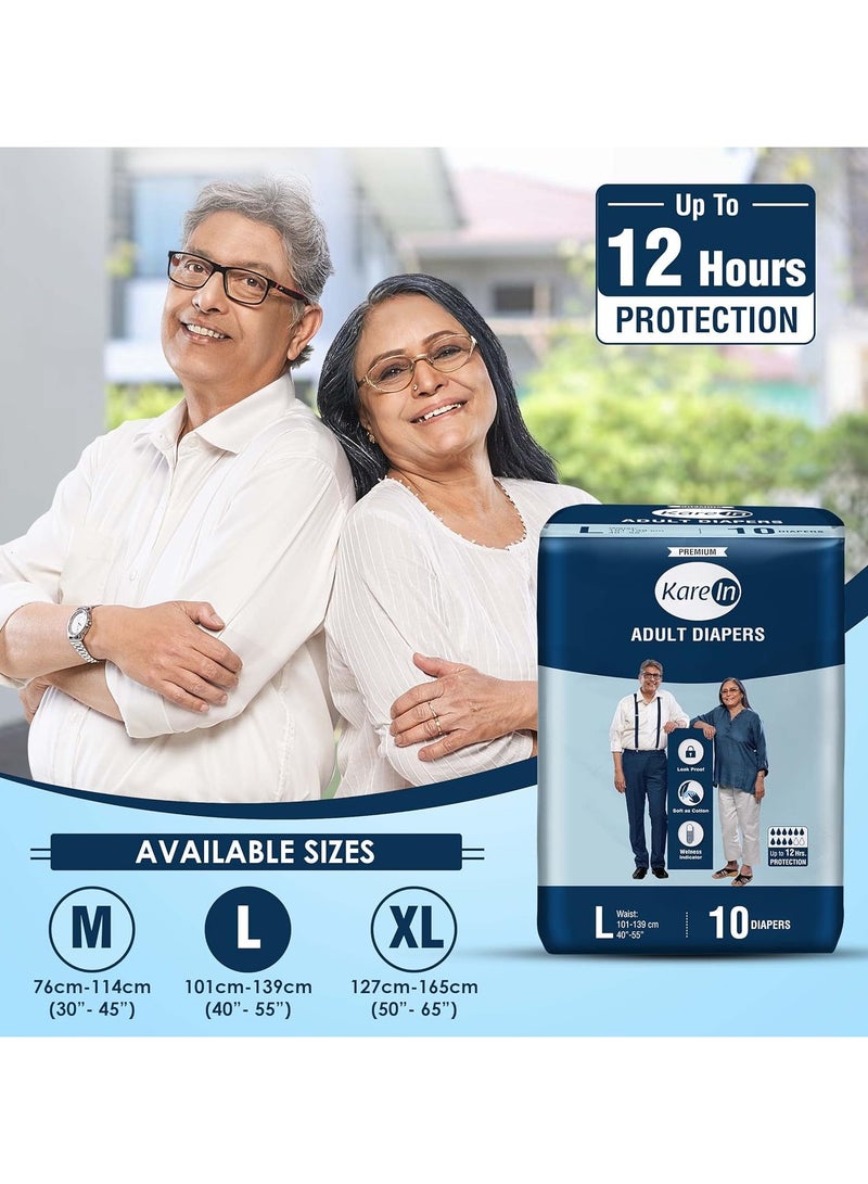 Kare In Kare In Adult Diaper Tape Style Large Waist Size 101-139cm (40"-55") 10 Pieces | Leak Proof | Wetness Indicator | High Absorbency Upto 12 Hours Protection | Re-Fastenable Tapes | Unisex Diaper  - Image 5