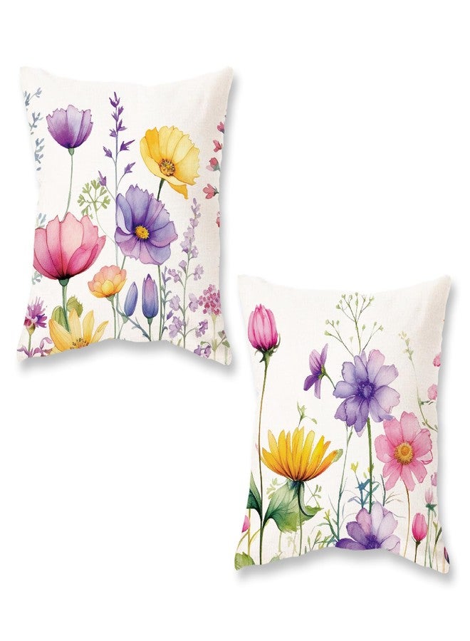 ONWAY Spring Summer Pillow Covers 18x18 Inch Set of 2 Floral Colorful Flowers Decorations Farmhouse Living Room Outdoor Cushion Case for Sofa Couch Home Bed - Image 1