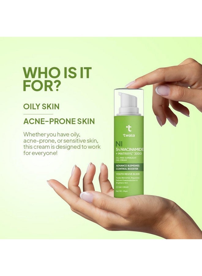 Twasa 5% Niacinamide Oil Free Moisturizer for Acne Prone Skin | Day Cream For Oily, Dry & Combination Skin | Pigmentation Removal Cream For Dark Spots & Blemishes, Soothes Redness | 25g - Image 3