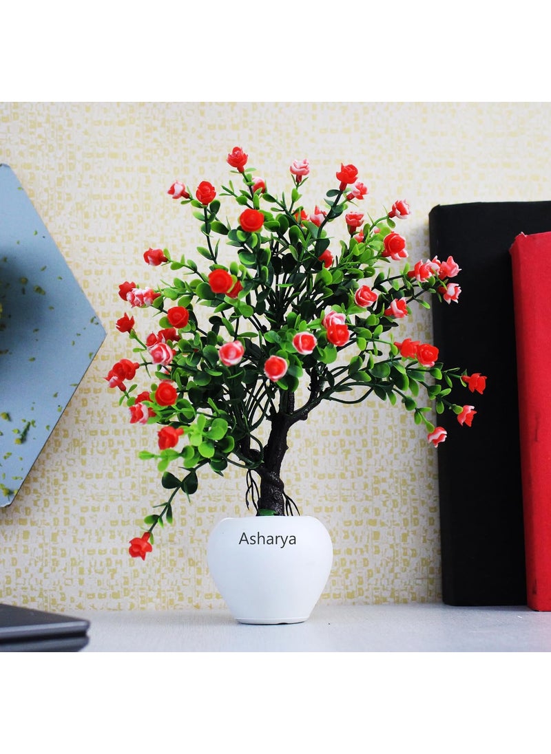ASHARYA Asharya Set of 2 Artificial Bonsai Plants with Pot Realistic Looking Faux Mini Plants Small Flower with Pot No Maintenance Home Decor with Color RedBlue  - Image 2