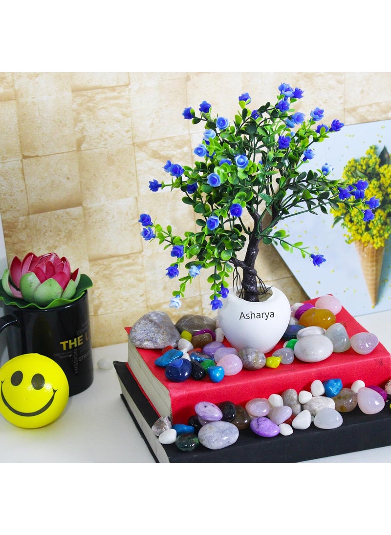 ASHARYA Asharya Set of 2 Artificial Bonsai Plants with Pot Realistic Looking Faux Mini Plants Small Flower with Pot No Maintenance Home Decor with Color RedBlue  - Image 3