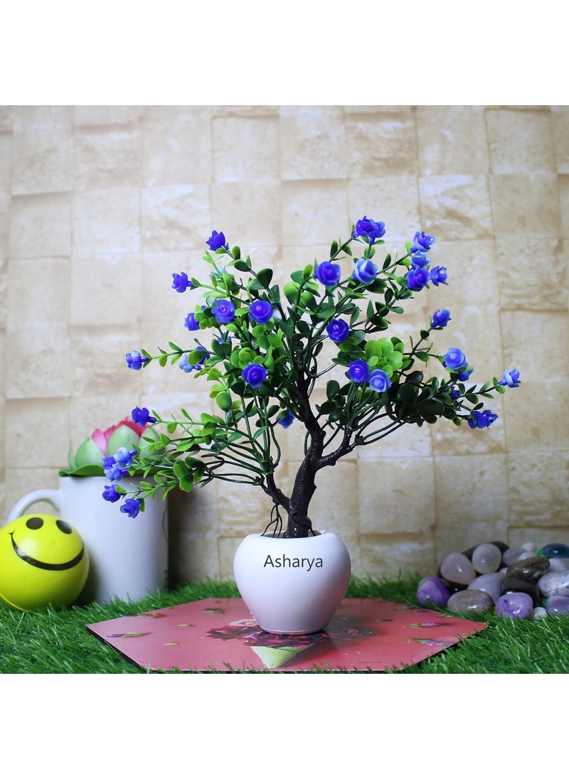 ASHARYA Asharya Set of 2 Artificial Bonsai Plants with Pot Realistic Looking Faux Mini Plants Small Flower with Pot No Maintenance Home Decor with Color RedBlue  - Image 5