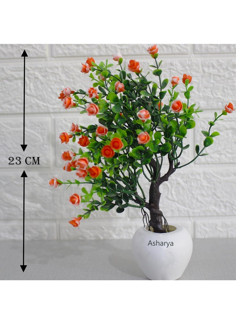ASHARYA Asharya Set of 2 Artificial Bonsai Plants with Pot Realistic Looking Faux Mini Plants Small Flower with Pot No Maintenance Home Decor with Color RedBlue  - Image 4