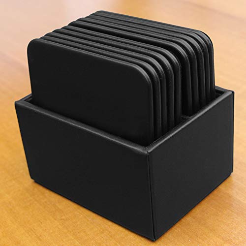 Dacasso A1043 Leather 10 Square Coaster Set with Holder Black - Image 5