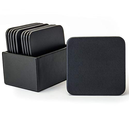 Dacasso A1043 Leather 10 Square Coaster Set with Holder Black - Image 2