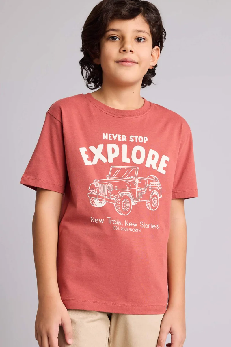 ديفاكتو Boy New Regular Fit Crew Neck Printed T-Shirt