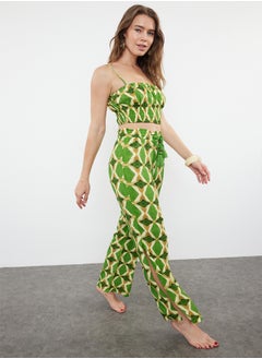 Geometric Patterned Woven Drawstring Blouse Pants Set TBESS24AU00048