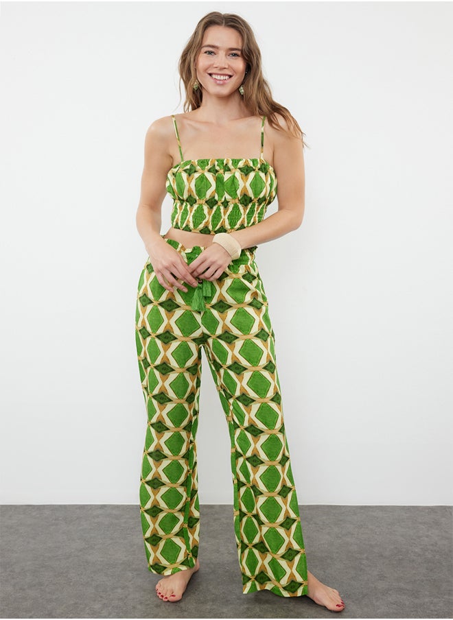 trendyol - Geometric Patterned Woven Drawstring Blouse Pants Set TBESS24AU00048 - Image 1