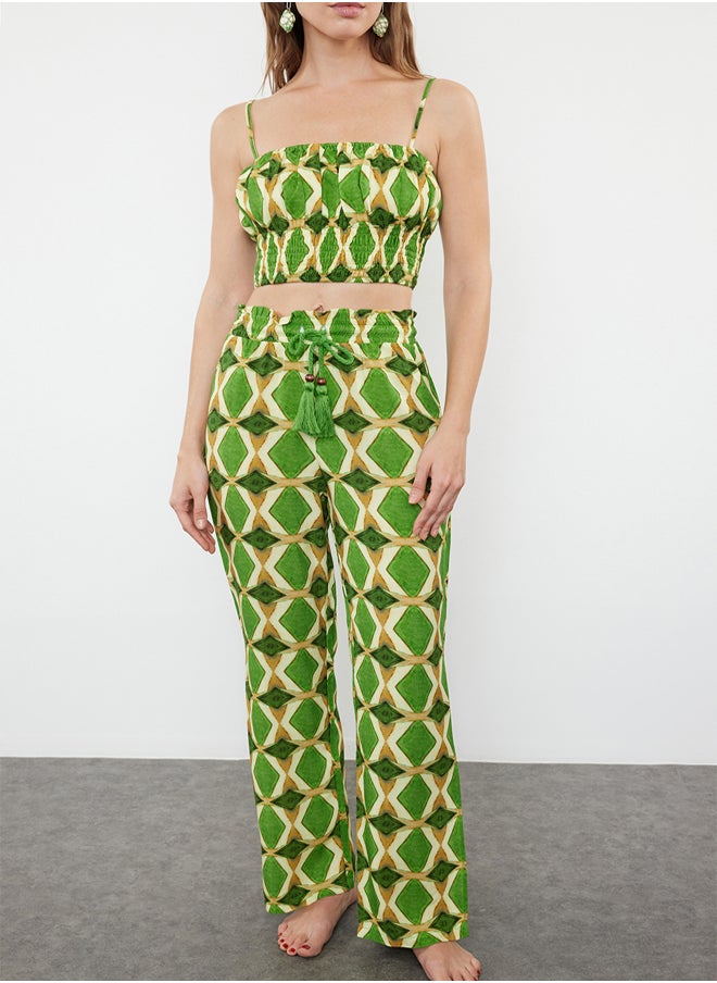 trendyol - Geometric Patterned Woven Drawstring Blouse Pants Set TBESS24AU00048 - Image 1
