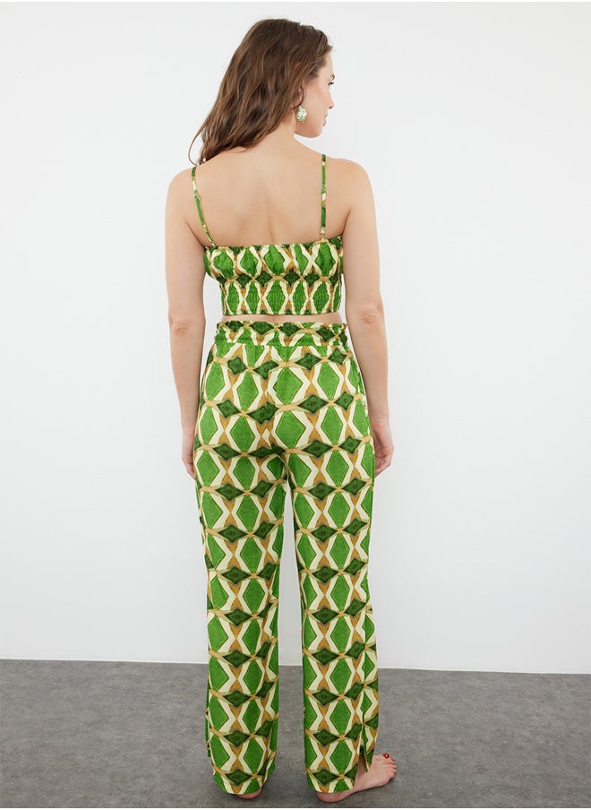 trendyol - Geometric Patterned Woven Drawstring Blouse Pants Set TBESS24AU00048 - Image 1