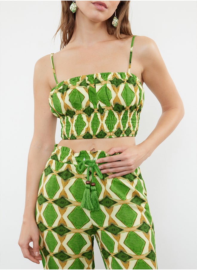 trendyol - Geometric Patterned Woven Drawstring Blouse Pants Set TBESS24AU00048 - Image 1