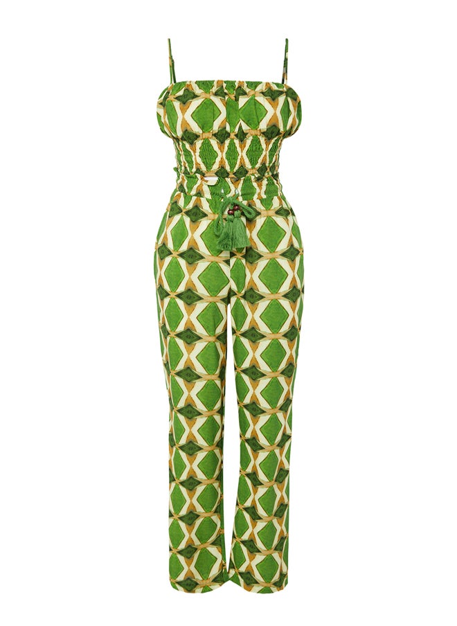 trendyol - Geometric Patterned Woven Drawstring Blouse Pants Set TBESS24AU00048 - Image 1