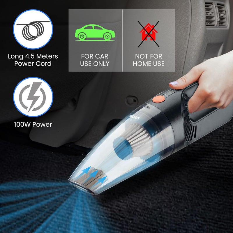 AGARO HVC1081 Cordless Rechargeable Car Vacuum Cleaner, Portable, Handheld,110W, 5.5KPA Power Socket, Stainless Steel Filter, Black - Image 2