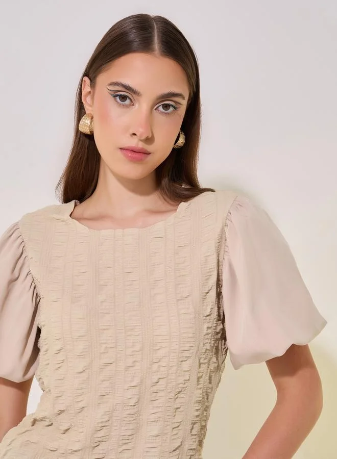 Take Two Textured Puff Sleeve Regular Fit Top