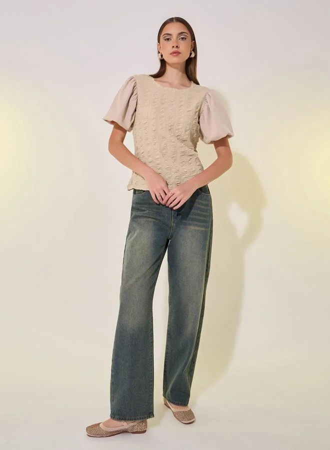 Take Two Textured Puff Sleeve Regular Fit Top