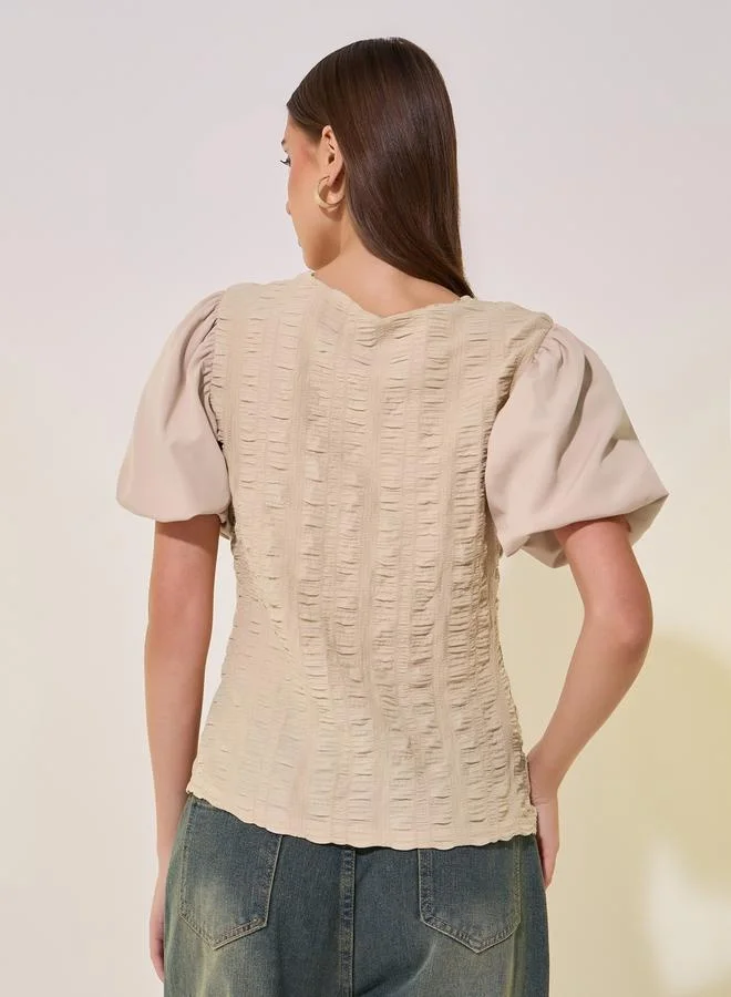 Take Two Textured Puff Sleeve Regular Fit Top