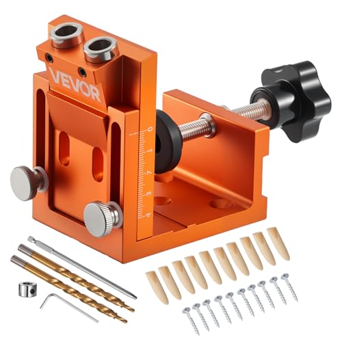 VEVOR Pocket Hole Jig Kit 047 to 189 in Adjustable Jig Pocket Hole System with Step Drill Hex Wrench Drill Stop Ring Square Drive Bit Plugs and Screws Reinforced Metal Frame for Woodworking - Image 1