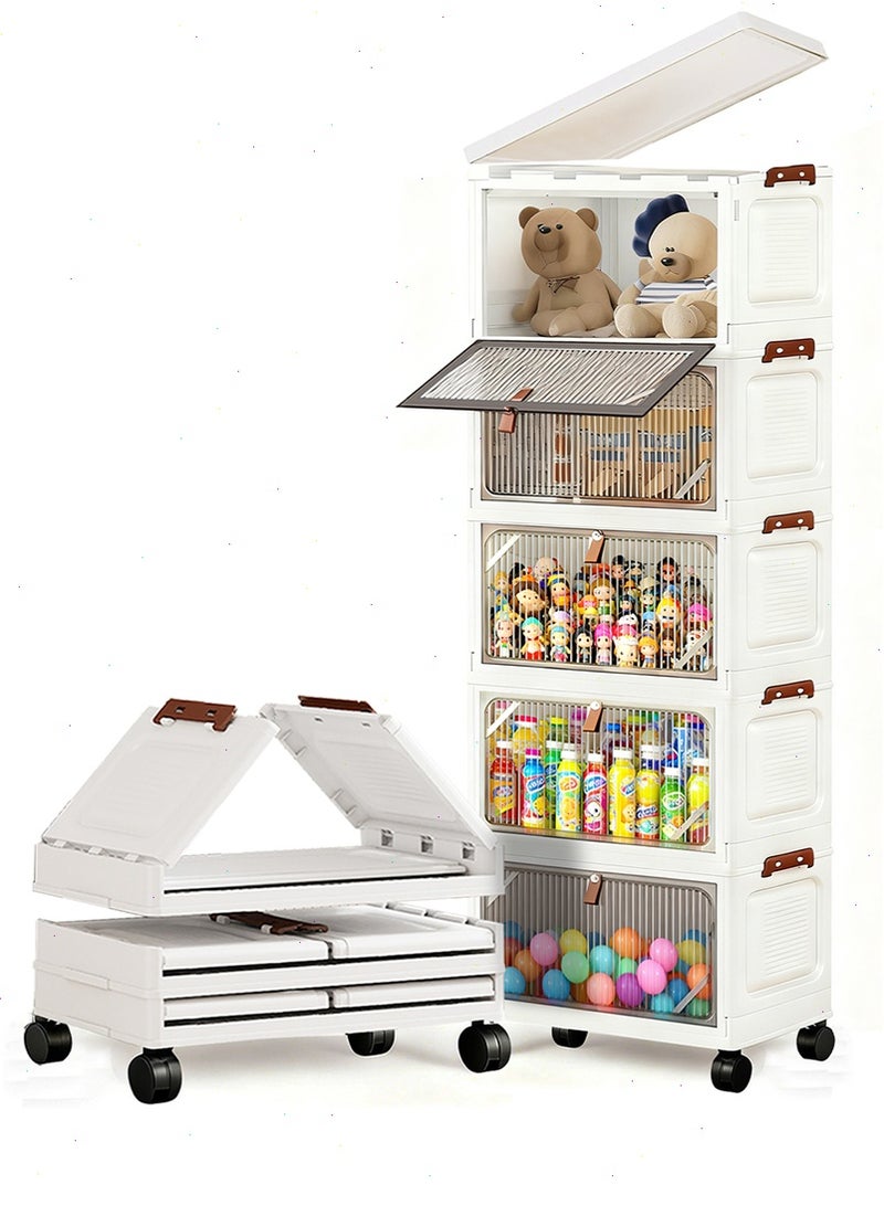 يواوليتي خزانة تخزين ذات 5 طبقات مع عجلات، صندوق تخزين للألعاب، منظم تخزين أرضي، صندوق رف حاويات تخزين مقاوم للغبار لغرفة المعيشة والحمام والمطبخ وغرفة النوم - Image 1