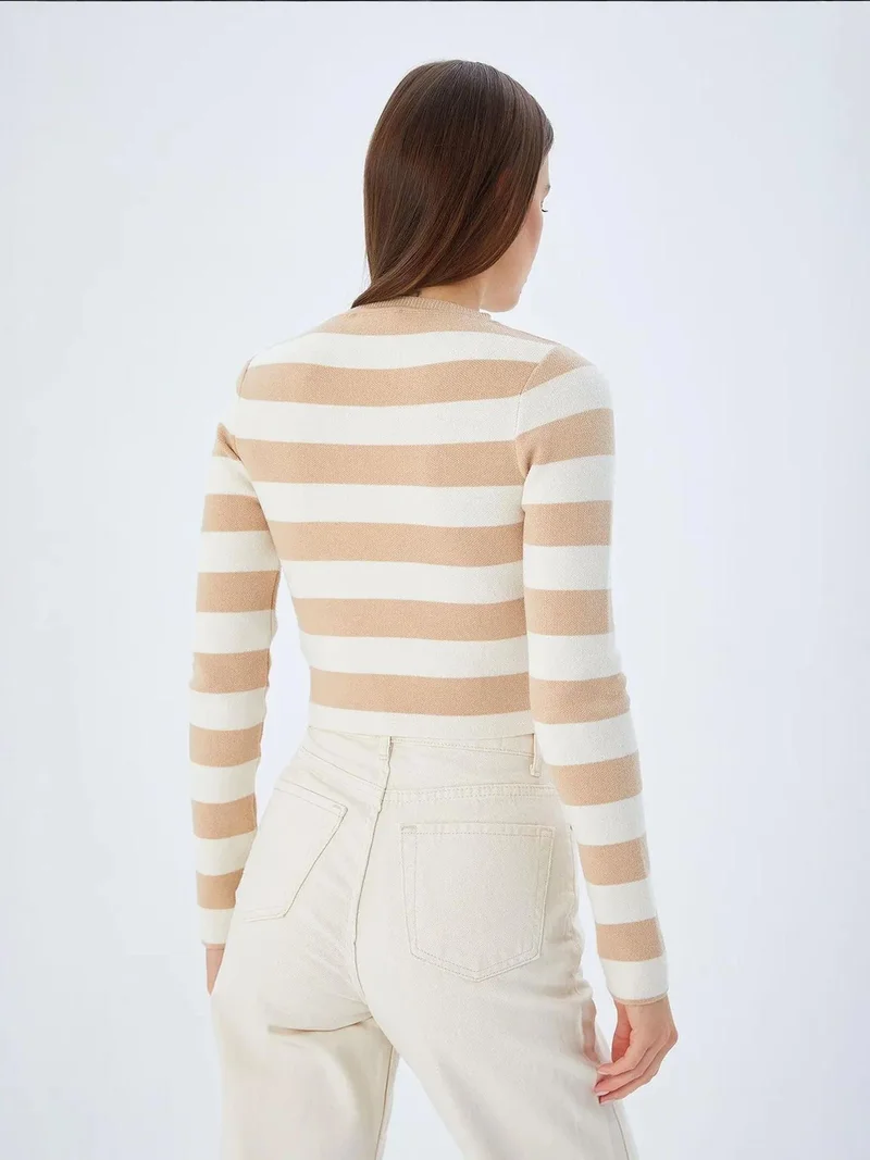 Mixray Tan Natural Mixray Striped Knit Sweater for Women | Best Price UAE
