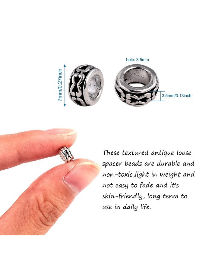 KISSITTY 100 Piece Tibetan Antique Silver European Large Hole Rondelle Spacer Beads 7Mm With 3.5Mm Hole For Diy Jewelry Craft Making  - Image 2