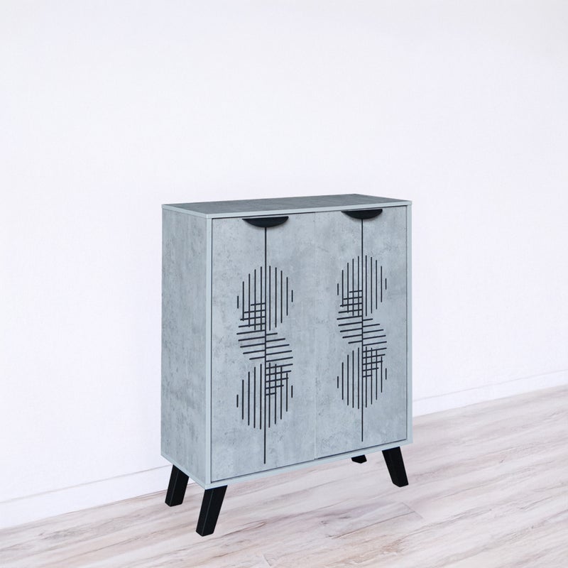 Baity 4-Tier Malaysian Wooden Shoe Cabinet with 2 Doors - Grey - Image 2