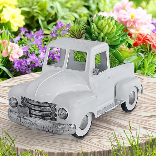 FGYPYLFF Farmhouse White Truck Decor, Vintage Metal Farm Truck Decor,Rustic Outdoor/Indoor Garden Trucks Planter,Decorative Tabletop Fall Table Pick-up Decor, Collectible Vehicles Gifts - Image 3