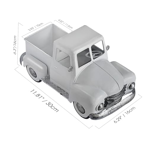 FGYPYLFF Farmhouse White Truck Decor, Vintage Metal Farm Truck Decor,Rustic Outdoor/Indoor Garden Trucks Planter,Decorative Tabletop Fall Table Pick-up Decor, Collectible Vehicles Gifts - Image 2