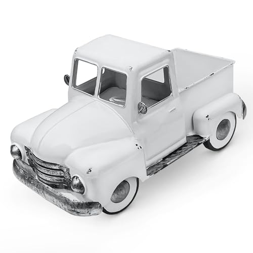 FGYPYLFF Farmhouse White Truck Decor, Vintage Metal Farm Truck Decor,Rustic Outdoor/Indoor Garden Trucks Planter,Decorative Tabletop Fall Table Pick-up Decor, Collectible Vehicles Gifts - Image 1