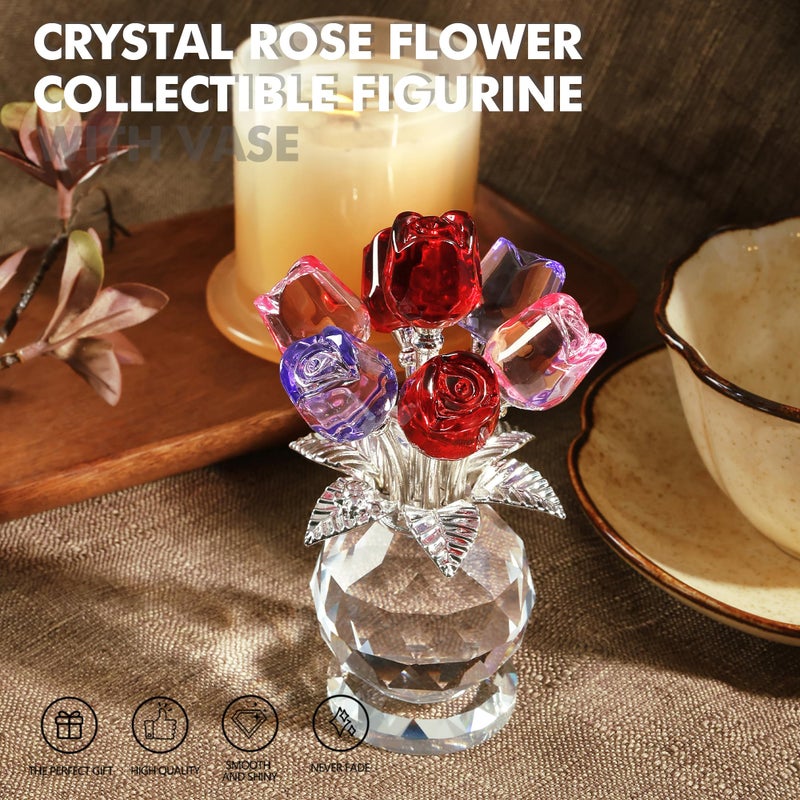 KRISININE 2.8â€˜â€™*4.7â€˜â€™ Crystal Rose Bouquet Flower Figurine Pink Purple and Red Flower Ornaments Valentine's Day Gift for Lover - Image 4