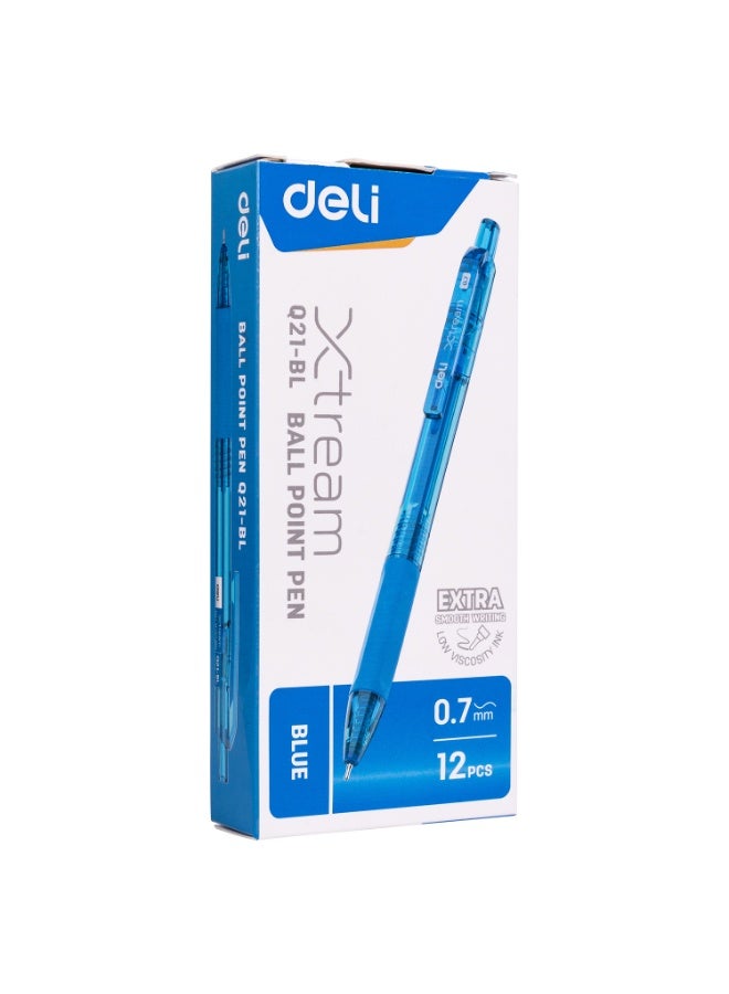 Deli Deli EQ21-BL Ball Point Pen 0.7mm Blue 12 pcs / box – Smooth Writing, Low Viscosity Ink, Comfortable TPR Soft Grip - Image 5