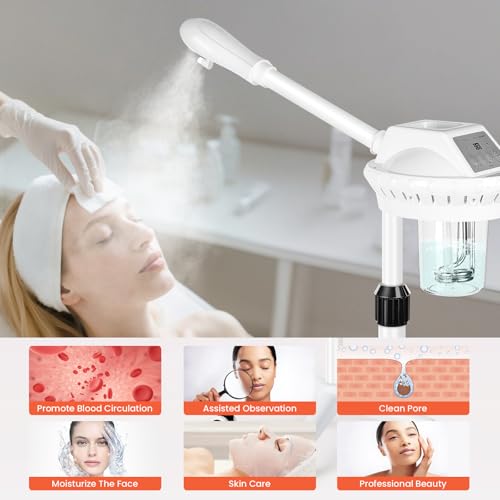Fuehomue Professional Facial Steamer, Esthetician Steamer on Wheels, Stand Face Steamer for Facial Deep Cleaning and Hydration, Steamer for Facial for Personal Care or Beauty Spa or Salon, White - Image 4