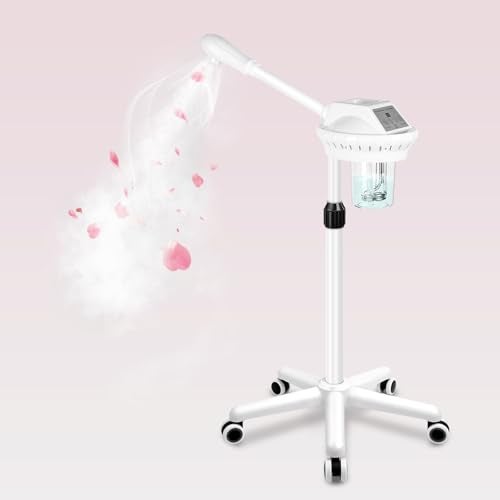 Fuehomue Professional Facial Steamer, Esthetician Steamer on Wheels, Stand Face Steamer for Facial Deep Cleaning and Hydration, Steamer for Facial for Personal Care or Beauty Spa or Salon, White - Image 1