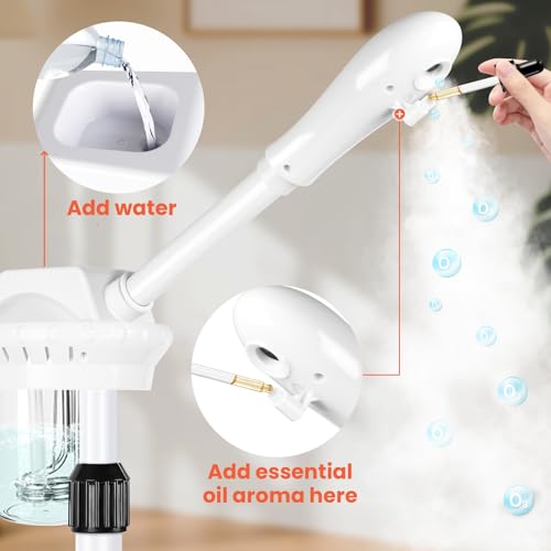 Fuehomue Professional Facial Steamer, Esthetician Steamer on Wheels, Stand Face Steamer for Facial Deep Cleaning and Hydration, Steamer for Facial for Personal Care or Beauty Spa or Salon, White - Image 5