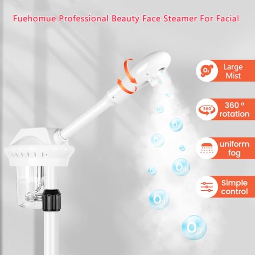 Fuehomue Professional Facial Steamer, Esthetician Steamer on Wheels, Stand Face Steamer for Facial Deep Cleaning and Hydration, Steamer for Facial for Personal Care or Beauty Spa or Salon, White - Image 2