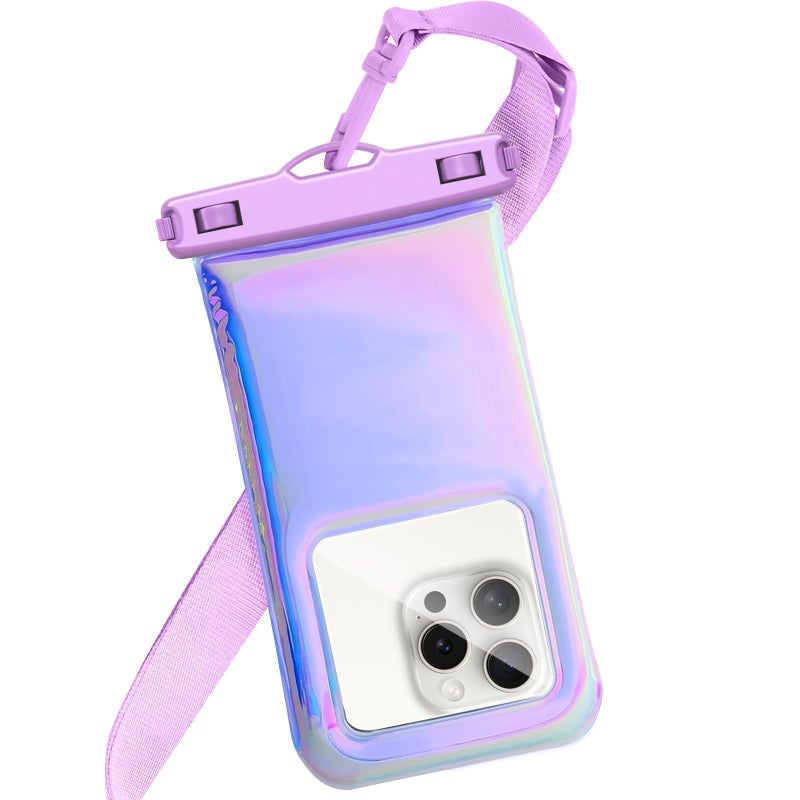Foweroty Floatable Waterproof Phone Pouch Case for iPhone 17 16 Pro Max/15/14/13/12, IP68 Travel Cellphone Dry Bag Beach Cruise Ship Essentials Bags with Crossbody Lanyard, Iridescent Purple - 7â€³ - Image 1