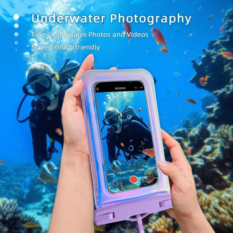Foweroty Floatable Waterproof Phone Pouch Case for iPhone 17 16 Pro Max/15/14/13/12, IP68 Travel Cellphone Dry Bag Beach Cruise Ship Essentials Bags with Crossbody Lanyard, Iridescent Purple - 7â€³ - Image 4