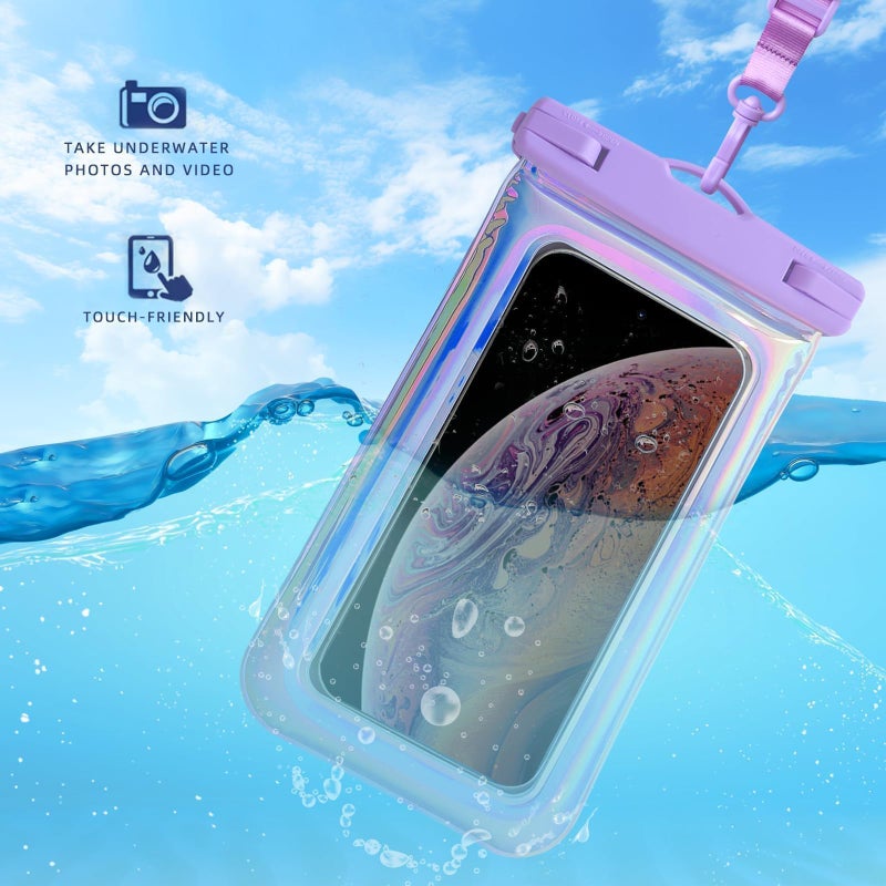 Foweroty Floatable Waterproof Phone Pouch Case for iPhone 17 16 Pro Max/15/14/13/12, IP68 Travel Cellphone Dry Bag Beach Cruise Ship Essentials Bags with Crossbody Lanyard, Iridescent Purple - 7â€³ - Image 5