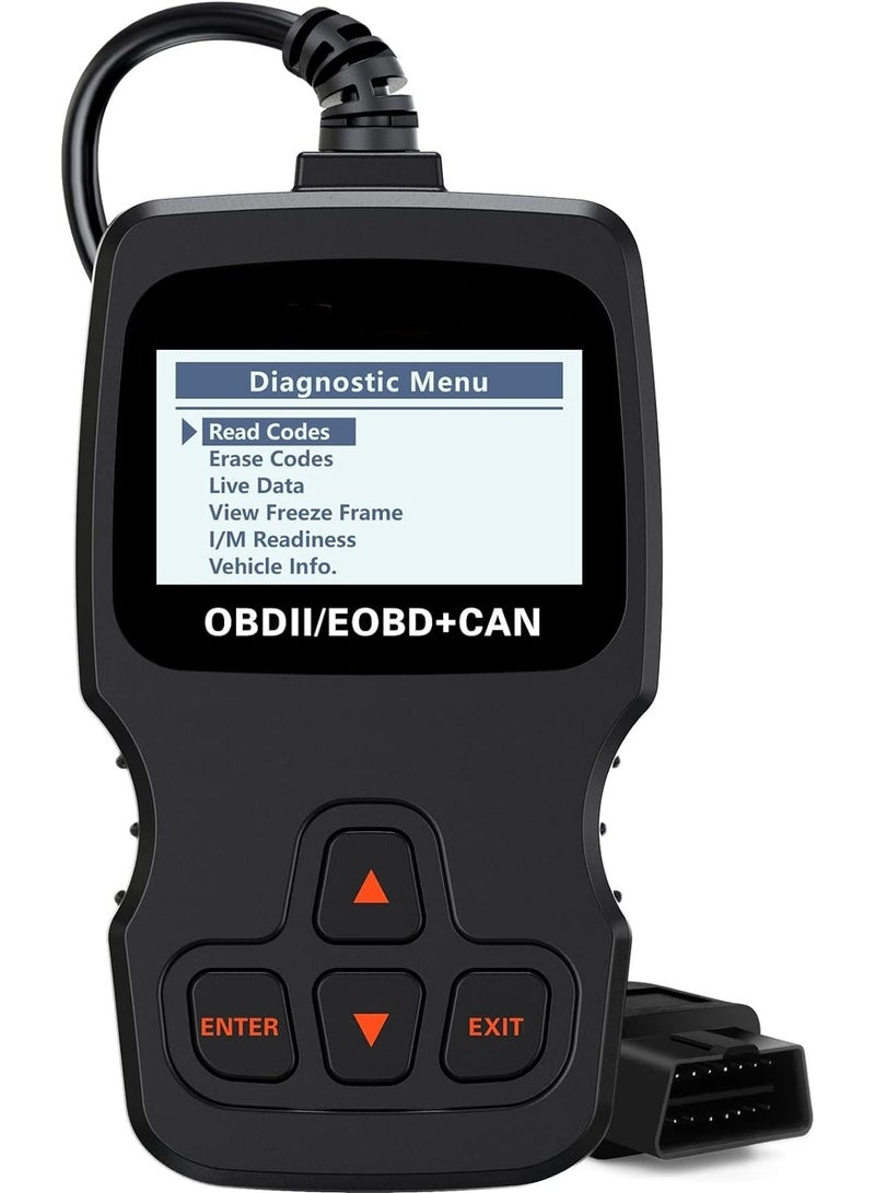 ماسح OBD II الكلاسيكي المحسّن الشامل لقراءة رموز أعطال محرك السيارة أداة فحص تشخيصي CAN، قراءة ومسح رموز الأخطاء لسيارات 1996 أو أحدث ببروتوكول OBD2 (أسود) - Image 1