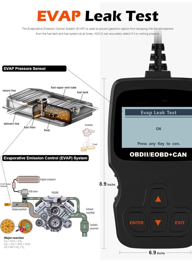 ماسح OBD II الكلاسيكي المحسّن الشامل لقراءة رموز أعطال محرك السيارة أداة فحص تشخيصي CAN، قراءة ومسح رموز الأخطاء لسيارات 1996 أو أحدث ببروتوكول OBD2 (أسود) - Image 5